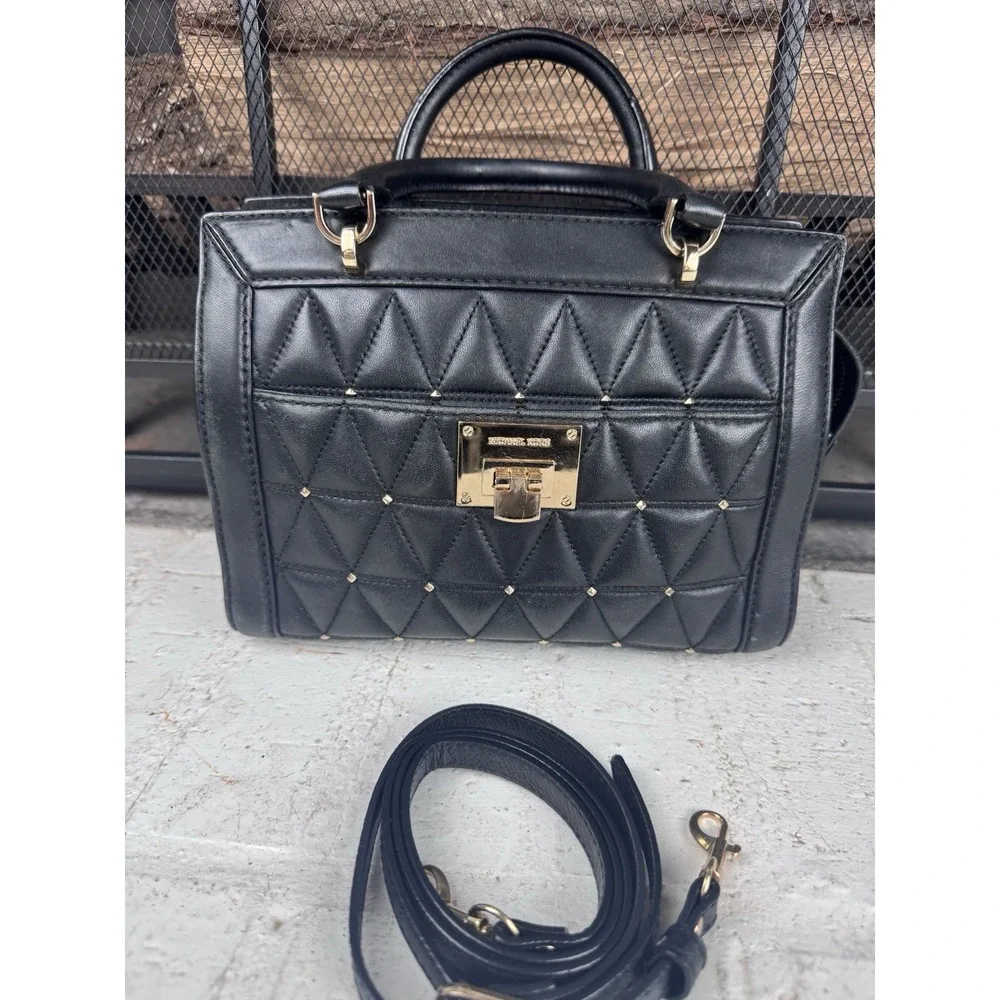 MICHAEL KORS VIVIANNE SOFT LEATHER SMALL‎ SATCHEL MESSENGER PURSE BLACK STUD